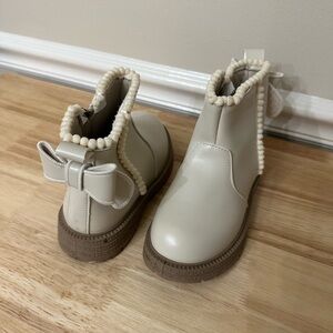 Kids Cream Ankle Boots with Bow